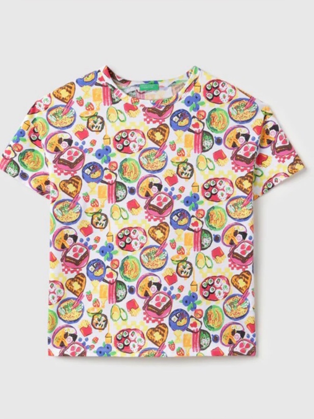 United Colors Of Benetton White Multicolor Graphic Food-Print T-Shirt